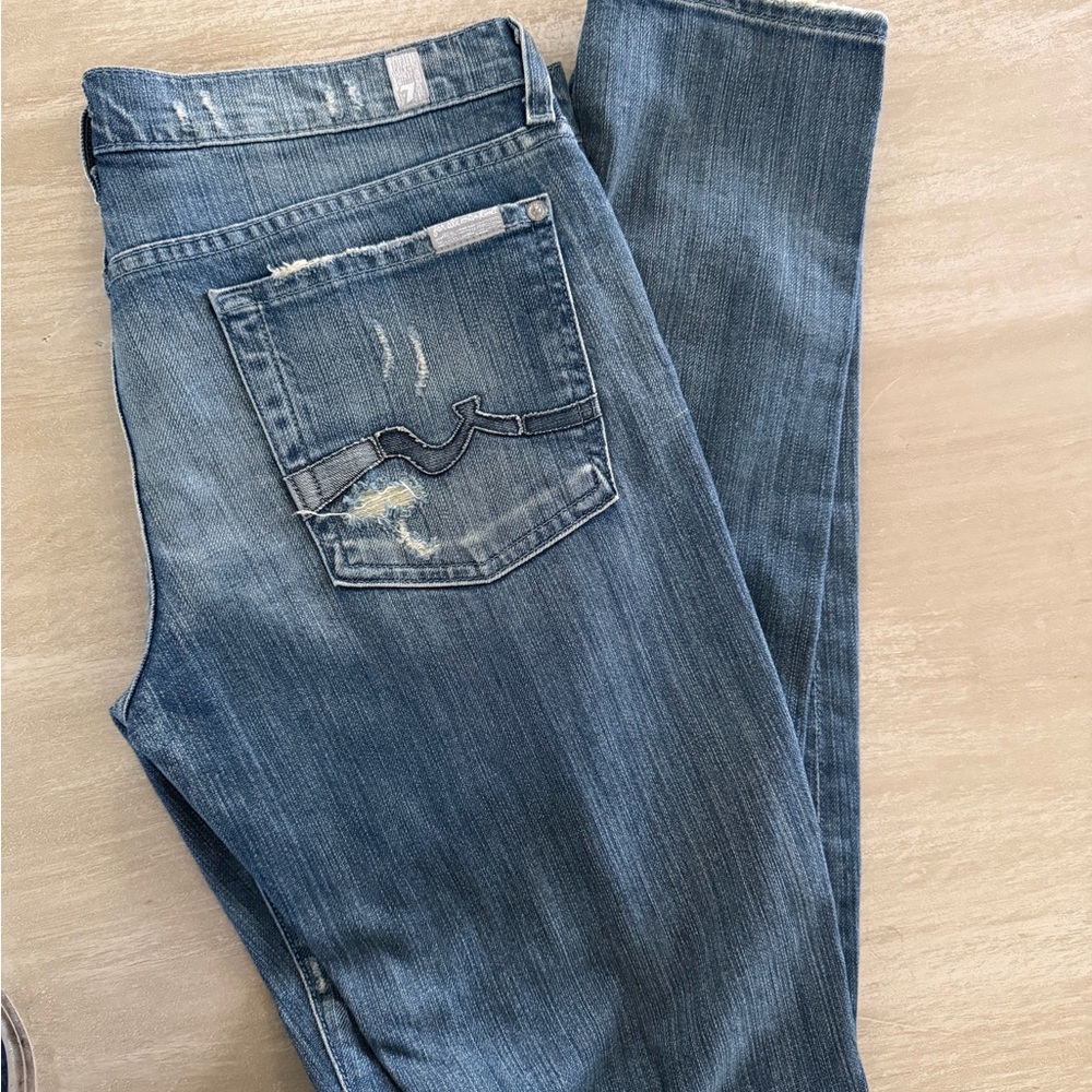 7 For All Mankind Blue Skinny Jeans